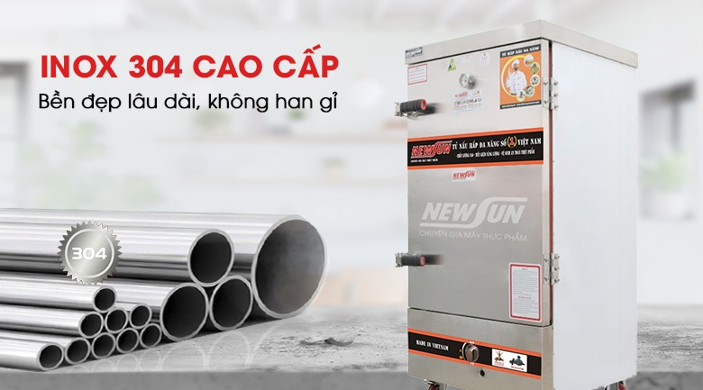 Tủ cơm gas 40kg được chế tạo từ Inox 304 cao cấp