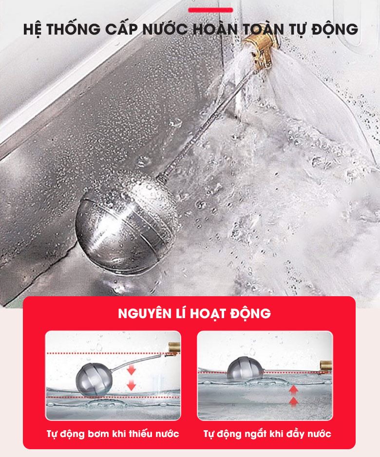 Cấp xả nước vào khoang tủ tự động với phao cấp nước