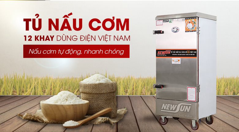 Tủ nấu cơm 12 khay dùng điện Việt Nam (48kg/mẻ)