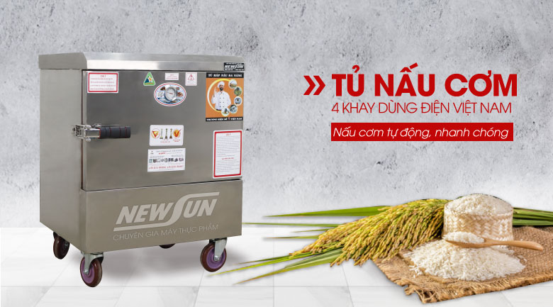 Tủ nấu cơm 4 khay dùng điện Việt Nam (16kg gạo/mẻ)