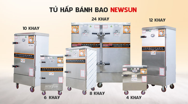 Các mẫu tủ hấp bánh bao điện 4-24 khay NEWSUN