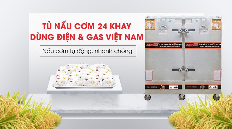 Tủ hấp cơm điện và gas 24 khay NEWSUN - Nấu cơm tự động, nhanh chóng
