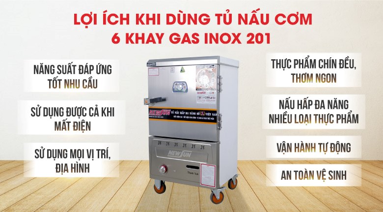 Lợi ích khi sử dụng tủ nấu cơm 6 khay điện và gas inox 201 (24kg gạo/mẻ)