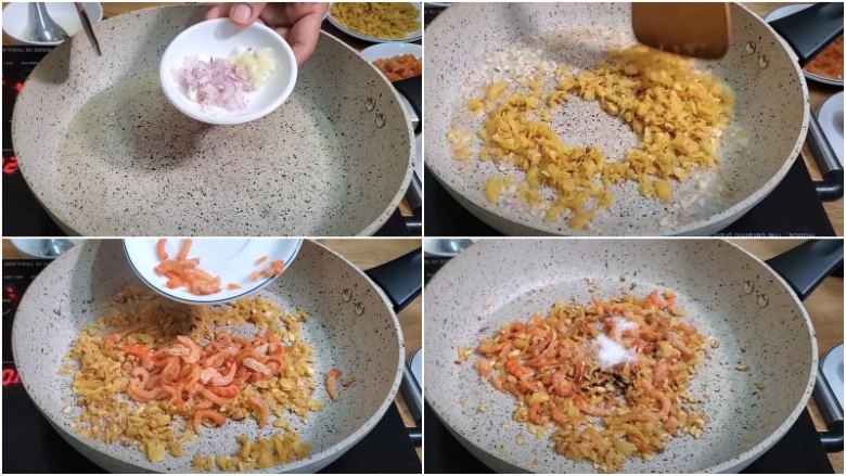 Cách nấu xôi mặn: Xào tôm khô và cải thảo muối