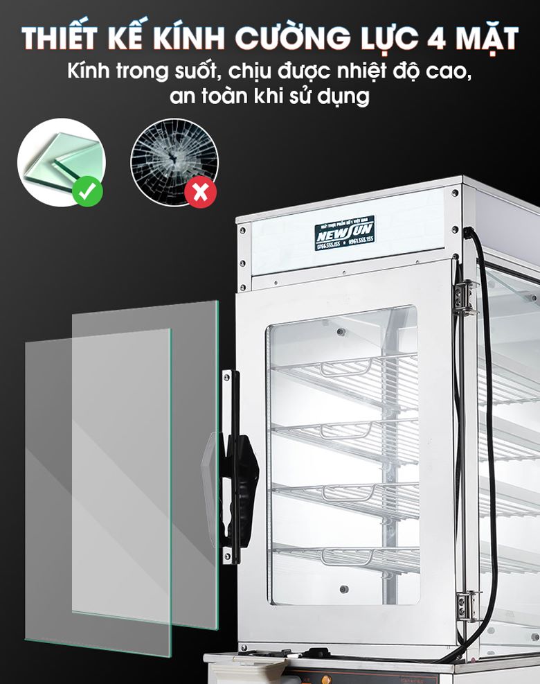 Tủ hấp bánh bao 5 tầng ZB-500 Chất liệu kính cao cấp, sáng bóng