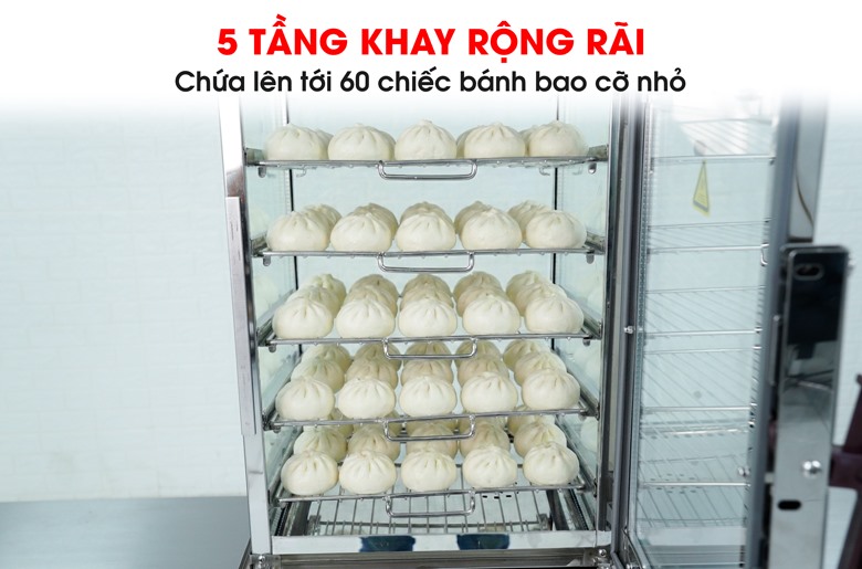 Tủ hấp bánh bao 5 tầng ZB-500 Thiết kế 5 tầng khay rộng rãi